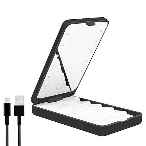 AREMOD Eyelash Storage Case, LED Lash Mirror Rechargeable Eyelash Holder False Lash Organizers and Storage Box Empty with Light Travel Cosmetic Container for Makeup(Black)