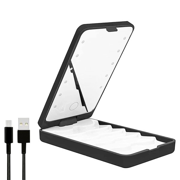 AREMOD Eyelash Storage Case, LED Lash Mirror Rechargeable Eyelash Holder False Lash Organizers and Storage Box Empty with Light Travel Cosmetic Container for Makeup(Black)