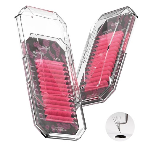 MAGAL FEATHER ICE 1418 Eyelash Extensions 0.07 C D D+ Curl 14-18mm Colored Lash Extensions Individual Lashes Volume Lash Professional Eyelashes Extension Tray (Pink)(D+_1418 Mixed)