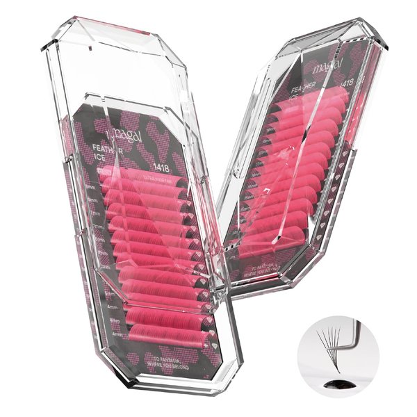 MAGAL FEATHER ICE 1418 Eyelash Extensions 0.07 C D D+ Curl 14-18mm Colored Lash Extensions Individual Lashes Volume Lash Professional Eyelashes Extension Tray (Pink)(D+_1418 Mixed)