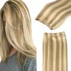 GOO GOO Sew in Hair Extensions Real Human Hair, Weft Hair Extensions Human Hair, 16/22 Light Blonde Highlighted Golden Blonde 18 Inch-100g, Weft Bundles Straight Silky Remy Hair