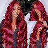 99j Burgundy Lace Front Wigs Human Hair 13x6 Body Wave Lace Front Wigs Human Hair Pre Plucked Glueless Red Wig Wine Red Lace Front Wigs Human Hair Wigs for Women Reddish Brown 200% Density 26Inch