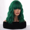 WTHCOS Green Wig Short Bob Wig Short Curly Wavy Wig With Bangs for Women Green Wig Heat Resistant Synthetic Hair Wigs for Daily Use Cosplay Wig With Wig Cap