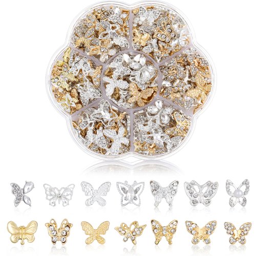 50 Pcs Nail Charms, TemBelle 3D Butterfly Nail Charms, Butterflies Shape Nail Charms for Acrylic Nails,for Nail Art Crafts Decorations Clothes Shoes