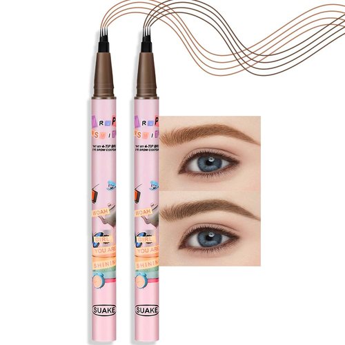 Kaely 2Pcs Medium Dark Brown Microblading Eyebrow Pen,4 Tip Magic Eyebrow Pencil,Magical Precise Waterproof Brow Pen,lapiz de cejas 3d Eye Brow Pencils for Women,Creates Natural Brows Makeup,01+02