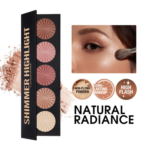 Highlighter Powder Palette, Makeup Palette Facial Bronzers Illuminator Palette Highlighter Baked Waterproof Long Lasting Brilliant Lighten Skin Color Face (Highlighter Powder)