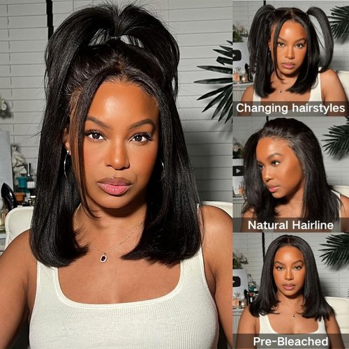 Bob Wig Human Hair 13x6 Lace Front Wigs Human Hair Straight Frontal Wigs Human Hair HD Transparent Lace Wig Short Bob Human Hair Wigs for Black Women Pre Plucked Blunt Cut Wig (12 Inch)