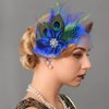 Yokawe 20s Feather Hair Clip Elegant Blue Peacock Feather Hair Clips with Crystal Gatsby Party Head Accessories for Women