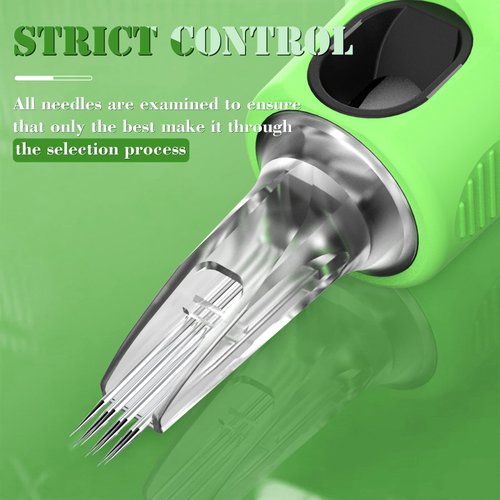 INKin Kelly Finger Ledge Tattoo Cartridge Needles 7RL Round Liner #12 Standard L-Taper 16Pcs With Membrane for Rotary Tattoo Machine Supply (1207RL)