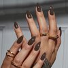 48 Almond Nails Dark Brown Press On Nails Almond Shaped,Xcreando Acrylic Nails Glue on Nails Medium,Medium Length Stick on Nails Press ons Fake Gel Nails,False Nails for Women in 48 PCS