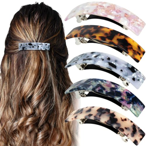 OIIKI 5PCS French Hair Barrettes for Women, Vintage Hair Clips, Durable Cellulose Acetate Hairpins, Elegant Colorful Hair Pins, Cute Hair Accessories for Long Hair (5 Colors)