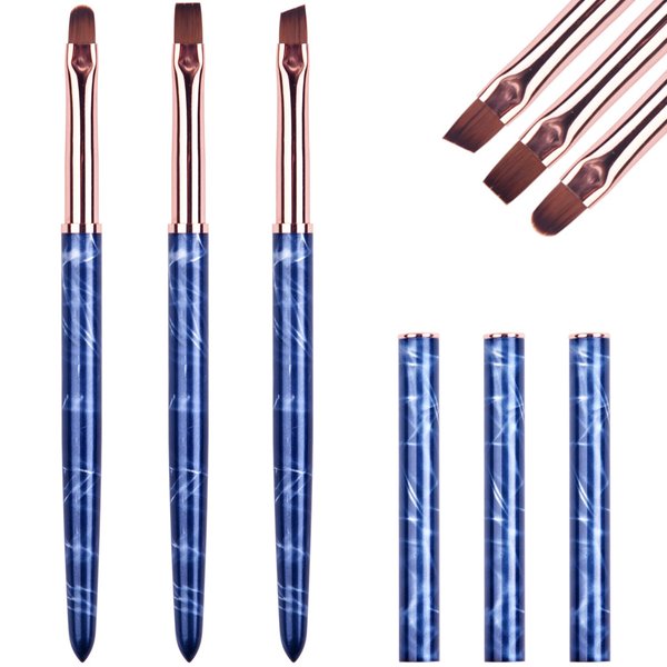 Ycyan 3Pcs Oval & Flat & Angled UV Gel Nail Brush Set, Professional Nail Art Design Brushes for Polygel UV Builder Gel Nails Extension