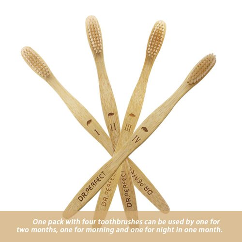 DR.PERFECT Bamboo Toothbrush with Medium Soft Natural Bristles Biodegradable Toothbrush for Teeth Whitening Pack of 4