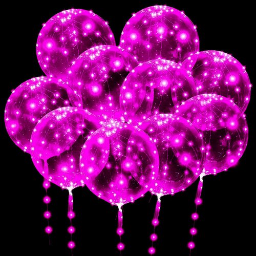 LED Bobo balloons10 PACKS,20 Inches with String Lights Helium Style Glow Bubble Balloons for Christmas Wedding Birthday Valentines Day Halloween Party Decorations (Pink)