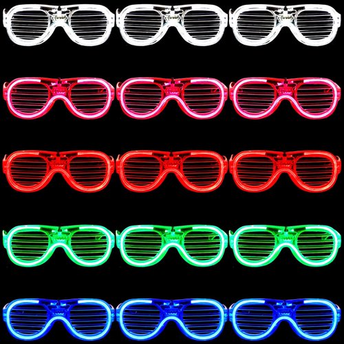 BATTIPAW 12 Pcs Light Up Glasses, 4 Colors LED Glasses, Glow in The Dark Neon Party Supplies, Flashing Party Glasses, Mardi Gras Party Favors, Glow Glasses for New Year, Christmas, Wedding (15Pcs)