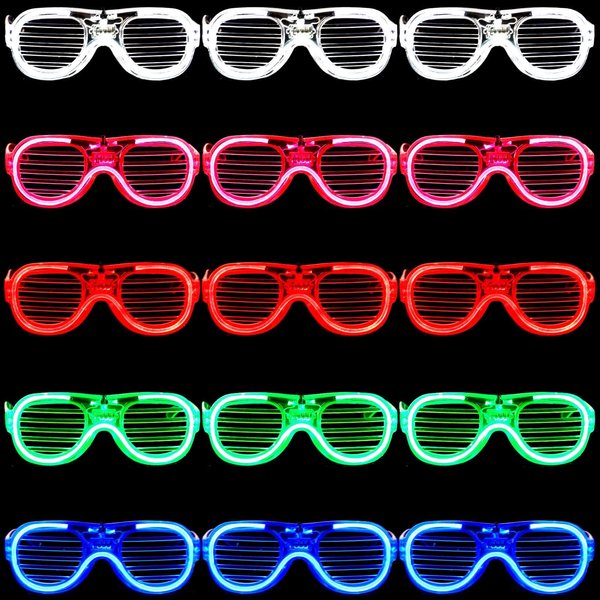 BATTIPAW 12 Pcs Light Up Glasses, 4 Colors LED Glasses, Glow in The Dark Neon Party Supplies, Flashing Party Glasses, Mardi Gras Party Favors, Glow Glasses for New Year, Christmas, Wedding (15Pcs)