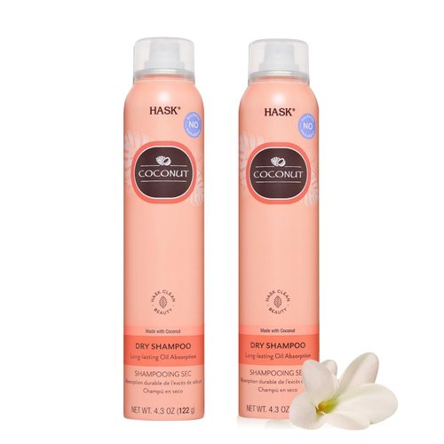 HASK Coconut Nourishing Dry Shampoo Kits for all hair types, aluminum free, no sulfates, parabens, phthalates, gluten or artificial colors (4.3oz-Qty2)