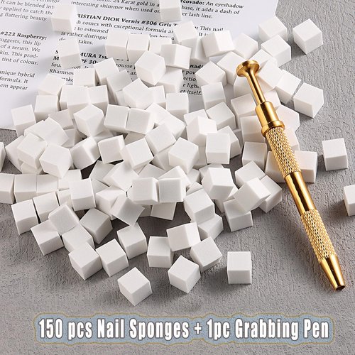 150pcs Nail Sponges for Ombre Mini Sponges for Nail Art with Grabbing Pen, Ombre Nail Brush Aura Nails Sponge for Manicure Tools Supplies Accessories-Gold