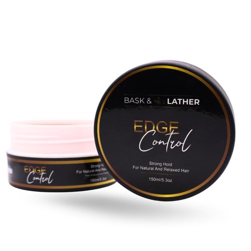 BASK & LATHER Edge Control Hair Gel, Strong Hold, Thick Edges, Styling Gel, Non-Greasy, Non-Flaking, No White Cast, Long Lasting, Supports Hair Growth, Natural Formula, For All Hair Types, 5.3 Fl Oz