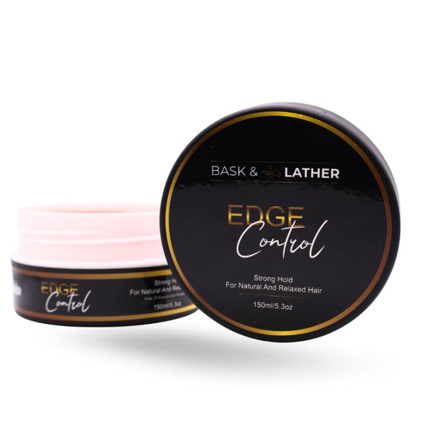 BASK & LATHER Edge Control Hair Gel, Strong Hold, Thick Edges, Styling Gel, Non-Greasy, Non-Flaking, No White Cast, Long Lasting, Supports Hair Growth, Natural Formula, For All Hair Types, 5.3 Fl Oz