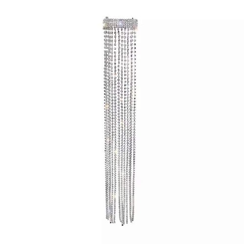 Exaggeration Bling Bling Rhinestones Long Chain Tassel Hair Clip Ponytail Holder Tassel Hairwear Barrette Party Gifts Hair Clip Hairpin for Women Girls Jewelry Hair Accessories