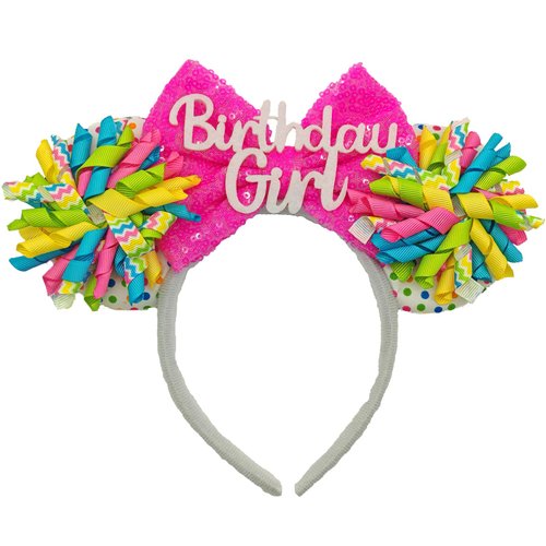 ZHENNANA Mouse Ears Headbands for Women Girls Glitter Cute Birthday Girls Colored Ribbon Bow Ear Hairbands Disneyland Costume Birthday Party Favors Hair Accessories for Kids
