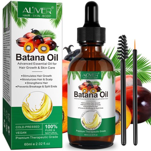 Batana Oil for Hair Growth, 100% Pure Unrefined Batana Oil Promotes Hair thickness, Repairs Damaged Hair & Skin, Reduces Hair Loss, Organic Batana Oil for Healthier, Fuller Hair, 2.02 Fl.oz