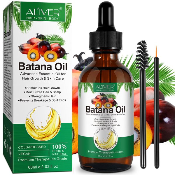 Batana Oil for Hair Growth, 100% Pure Unrefined Batana Oil Promotes Hair thickness, Repairs Damaged Hair & Skin, Reduces Hair Loss, Organic Batana Oil for Healthier, Fuller Hair, 2.02 Fl.oz