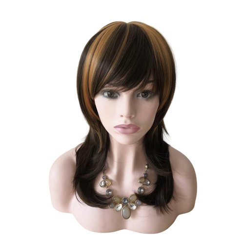 NiceToBuy Synthetic Wigs Shoulder Length Natural Wavy Fluffy Curly Loose Curl Hair Brown Highlights Wigs for Women