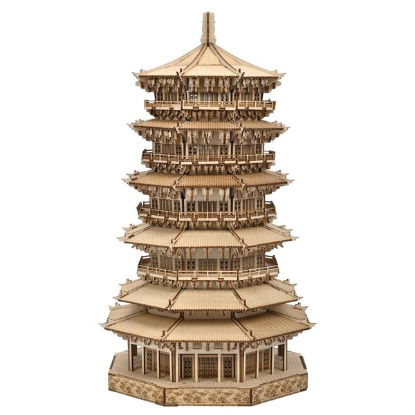 Krfapt Wooden Pagoda 3D Wooden Puzzle - DIY Wood Craft Kits for Adults to Build Best Gift for Birthdays and Party Favors Age 14+(Six-Storied Pagoda) (1287 PCS)