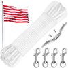 Anglekai 50FT/ 100FT Flag Pole Rope Line Kit, 5/16 in Flag Rope and Clips Kit Replacement with 4PCS Swivel Flag Pole Hook Clips/Cleat Hook (50FT)