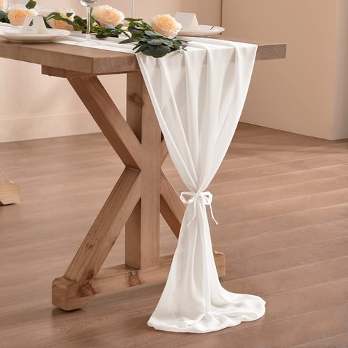 Socomi 14ft Ivory Chiffon Table Runner 29x170 Inches Sheer Wedding Runner Romantic Rustic Table Runner for Easter Thanksgiving Christmas Baby Shower Decorations