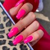 KQueenest Hot Pink Press on Nails Medium Long,Thick Glue on Nails Medium Coffin Nails Press on Fake Nails Long Nails for Women,Neon Pink Nails Stick on Nails Opaque Acrylic Square Tip Nails 24 PCS