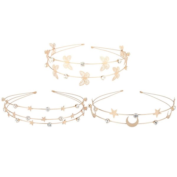 Beaupretty 3pcs Head Retro Accessories Metal and Design Star Decorative Headband Headbands Multi Party for Bridal Headband, Girl Tiara Shaped Wire Hair Women Wedding Hairbands Moon