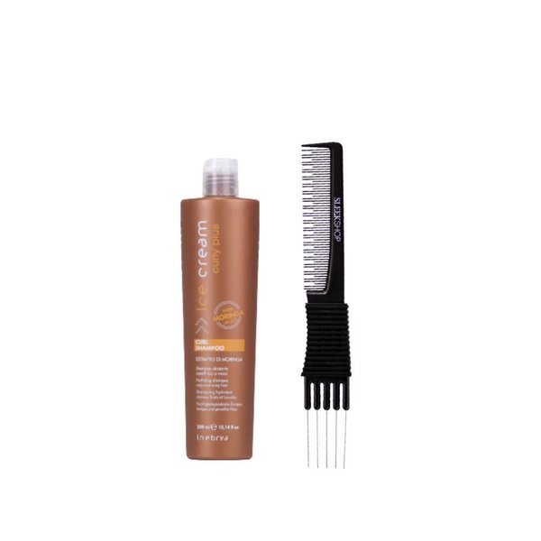 kuss Inebrya Ice Cream Curly Plus Curl Shampoo (10.14 oz) with Teasing Comb Pack of 1