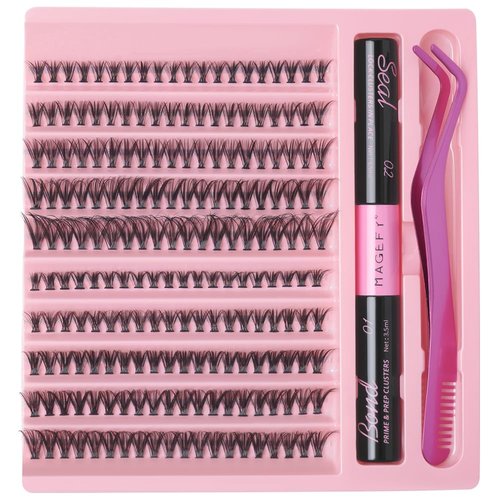 DIY Lash Extension Kit 200pcs Individual Lashes Cluster 30D+40D 8-16mm Mix Lash Clusters D Curl Eyelash Extension Kit Eyelashes Clusters with Lash Bond and Seal and Lash Applicator Tool
