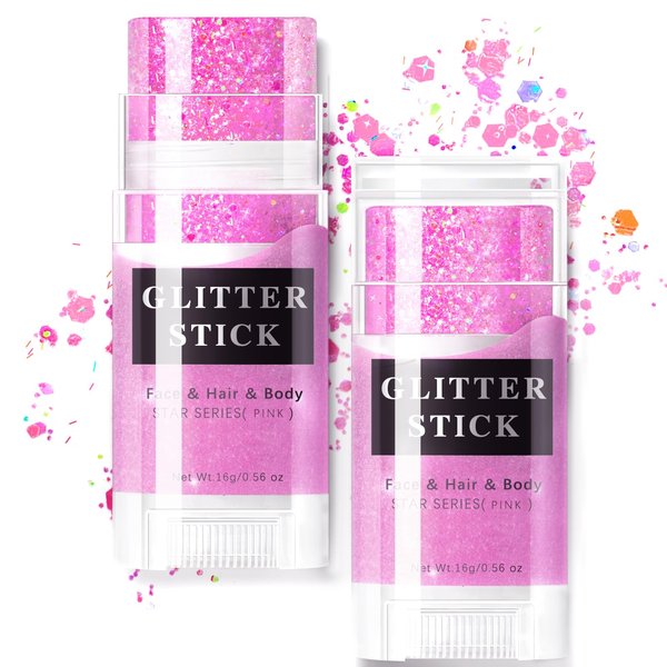 HOSAILY Pink Body Glitter Stick, Mermaid Sequins Face Glitter Gel, Holographic Chunky Glitter Face Paint for Singer Concerts Music Festival Rave Hair Accessories Sparkling Glitter Makeup for Women 02#