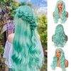 Karissa Hair Green Blue Lace Front Wigs for Women Body Wavy Soft Green Realistic Synthetic Wig with Natural Hairline Ice Green Long Lace Wigs for Cosplay Makeup 24 Inch