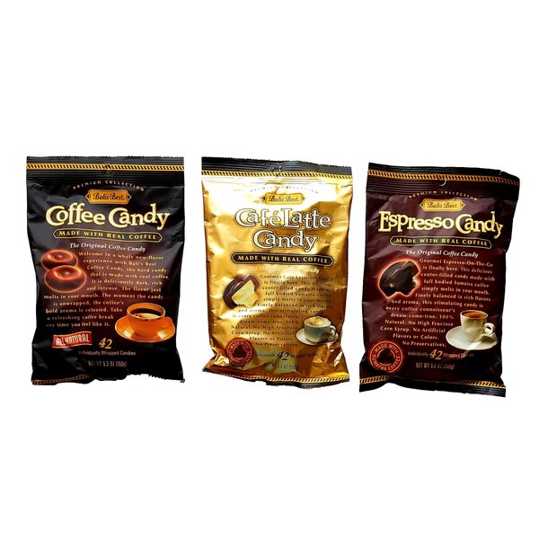 Cafe Latte, Coffee, Espresso Flavored Coffee Candy - Variety Bundle of 3 Bags, 5.3 Oz Each