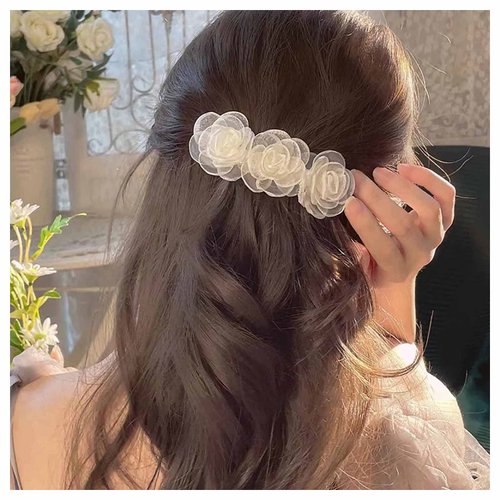 Andelaisi Vintage Flower Hair Clips Rose Flower Hair Barrettes Lace Tulle Flower Hairclips Flower Wedding Hair Clips Decorative Hair Accessories for Women and Girls Headdress