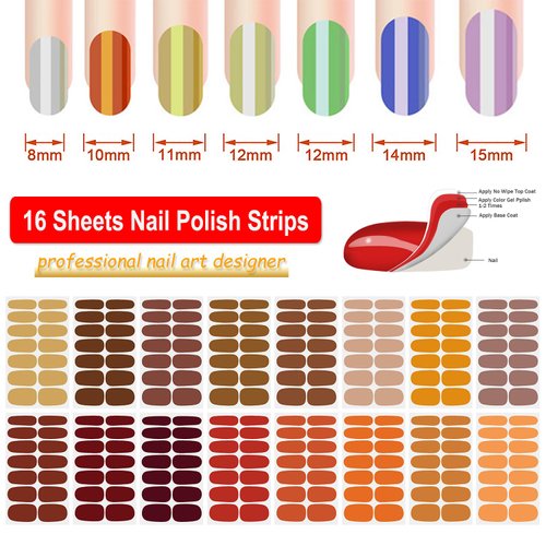 DANNEASY 16 Sheets Thanksgiving Nail Polish Stickers Full Nail Wraps Solid Color Self Adhesive Nail Polish Strips Fall Nail Strips Gel Fingernail Sticker Nails for Women with Nail File, Cuticle Stick