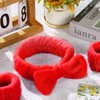 Hanaive 3 Pcs Face Wash Headband Wristband Set for Women SPA Bow Headbands Soft Facial Makeup Headband for Washing Face Shower Skin Care Hair Supplies(Red)