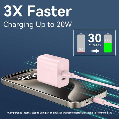 Phone 15/15 Pro Max Charger, 20W Type C Fast Wall Charger Power Adapter 10FT USB-C to C Cable, USB C Charger Block for iPhone 15/15 Plus/15 Pro/15 Pro Max, i.Pad Pro/Air/Mini/Android