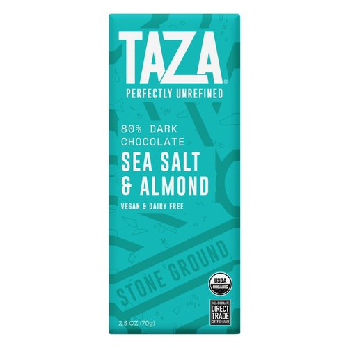 Taza Chocolate Organic Amaze Bar 80% Stone Ground, Sea Salt Almond, 2.5 Ounce (6 Count), Vegan