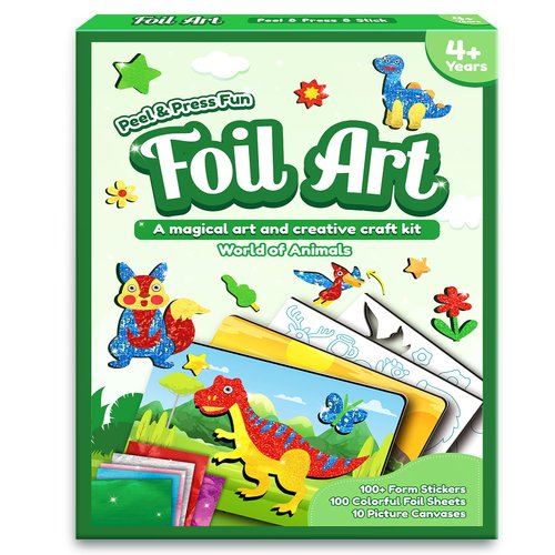 Foil Art Craft Activity for Kids: Foil Art Dinosaur & Animal Toy Kit, Creative Travel Supplies for Kids 4 5 6 7 8 9 Year Old Party Favor Kids Activity Kit Christmas Birthday Gifts