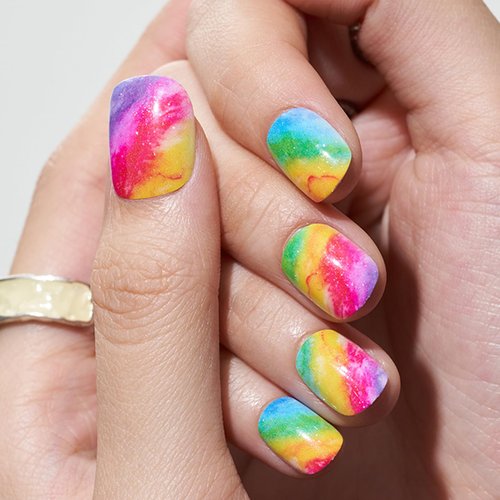 Rainbow GLAMERMAID Press on Nails Short Squoval,Pride Day Colorful Short Length False Nails with Ombre Design,24 Pcs Glue on Nails for Women,UV Glossy Acrylic Stick on Nails for Girls Gift