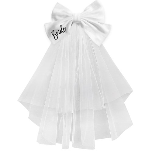 Bride Veil Bachelorette Party Decorations White Hair Bow | Bridal Shower Supplies, Bridesmaid Favors, Wedding Gift, Bride Accessories, Engagement Accessory, Hen Party