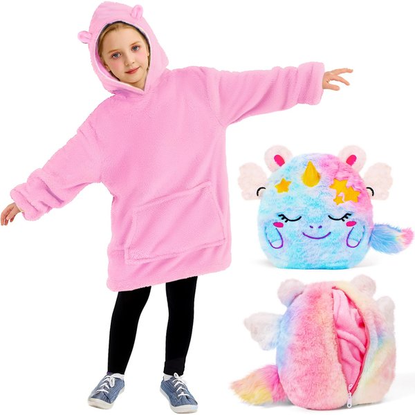 G.C Unicorn Stuffed Animal Plush Toys for Girls Kids Plushies, Tie-dye Unicorn Gifts 2 in 1 Pillow & Hoodie Soft Unicorn Plush, Christmas Birthday Gifts for Toddler Girls 3 4 5 6 7 8+ Years Old