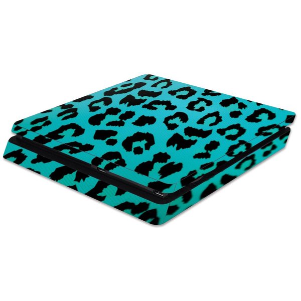 MightySkins Skin Compatible with Sony PS4 Slim Console - Teal Leopard | Protective, Durable, and Unique Vinyl Decal wrap Cover | Easy to Apply, Remove, and Change Styles | Made in The USA