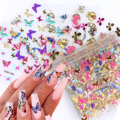 30Pcs Butterfly Nail Art Stickers 3D Self-Adhesive Colorful Butterfly Nail Stickers Decals with Gold Nail Art Designs Nail Art Supplies for Women Girls Acrylic Butterfly Nail Charm Manicure Decorations